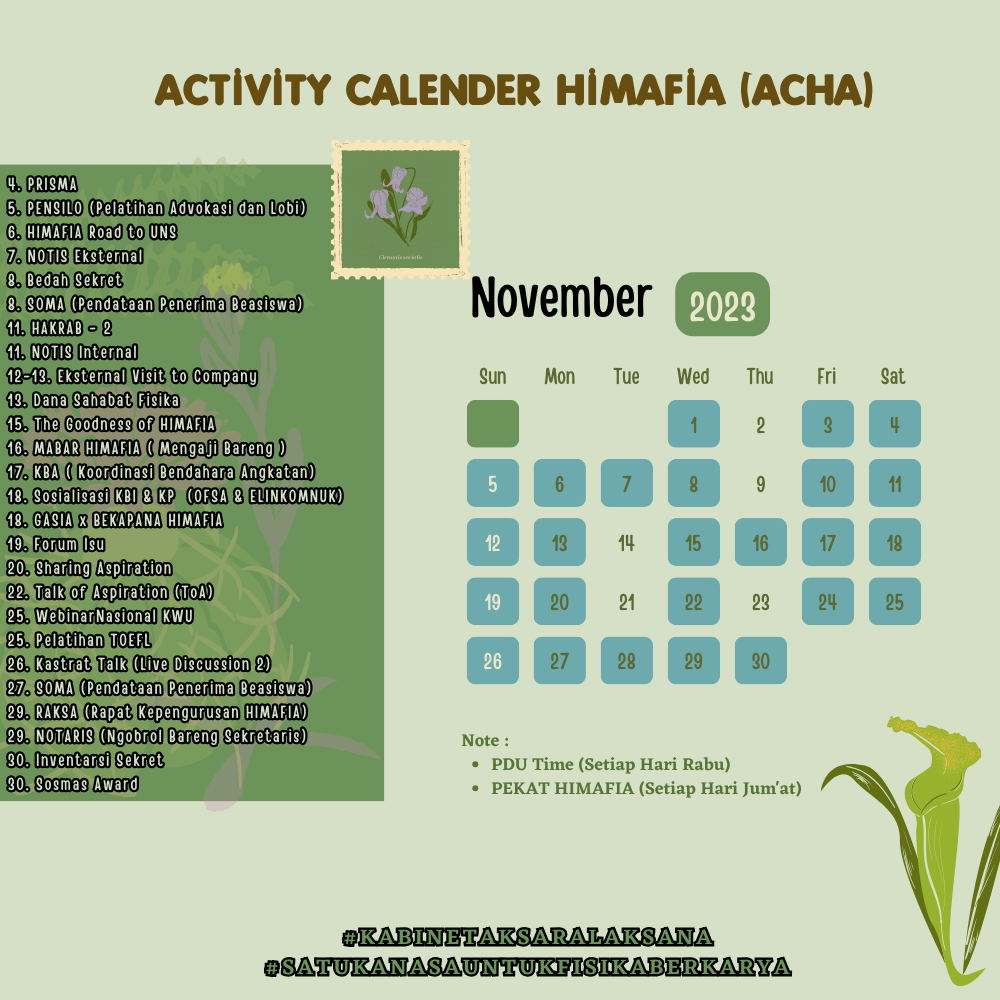 ACTIVITY CALENDER HIMAFIA : NOVEMBER
